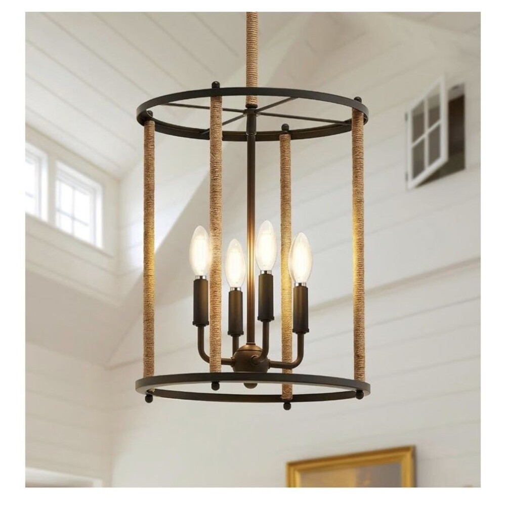 4-Light Black Chandelier Adjustable Height Farmhouse Ceiling Light Fixture NEW